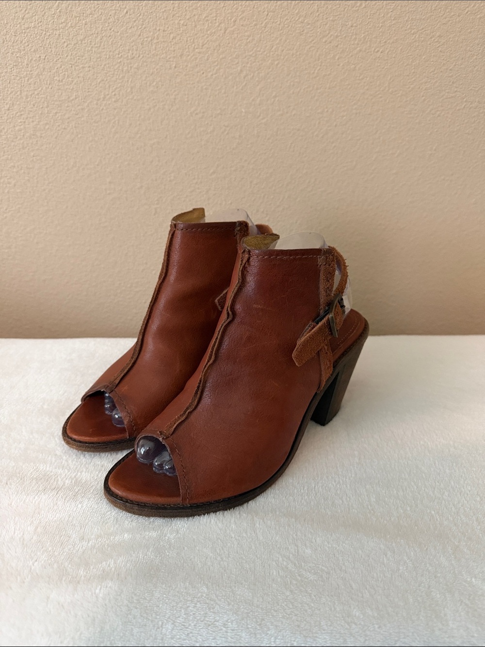 Frye Cognac Brown Leather Open-Toe Slingback Heels 7.5